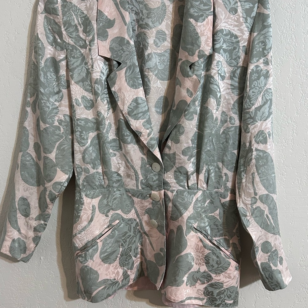 Silk Floral Blazer in Pink and Green